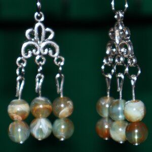 Handmade Clip-On Earrings - BEAUTIFUL Small Green Marbles  - COT 34 - 35